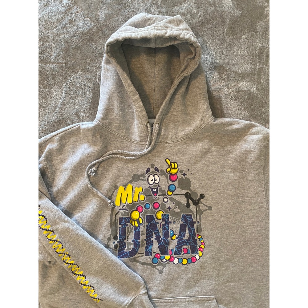 Jurassic World Hoodie Mens LG Gray Mr DNA Graphic Pullover Universal Studios